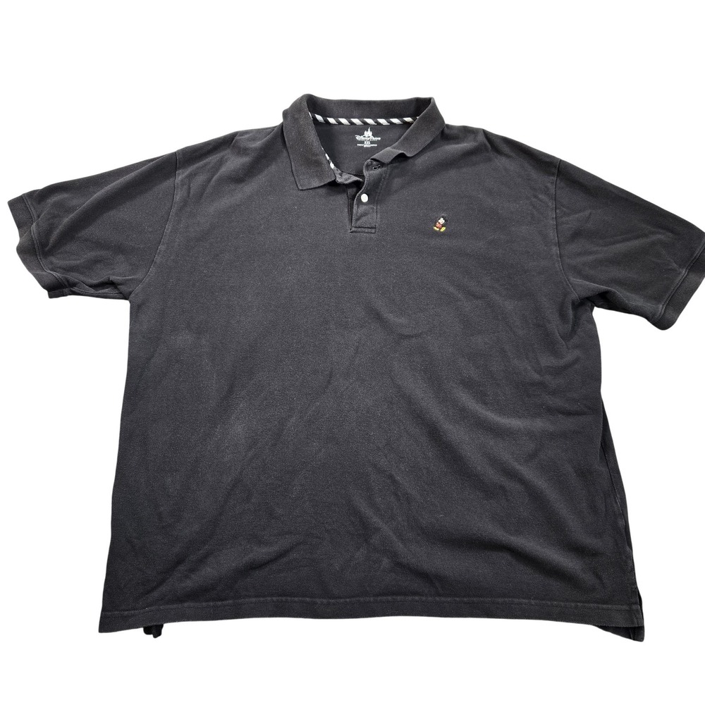 Disney Parks Polo Shirt Mens 2XL Black Mickey Mouse Cotton Embroidered Casual
